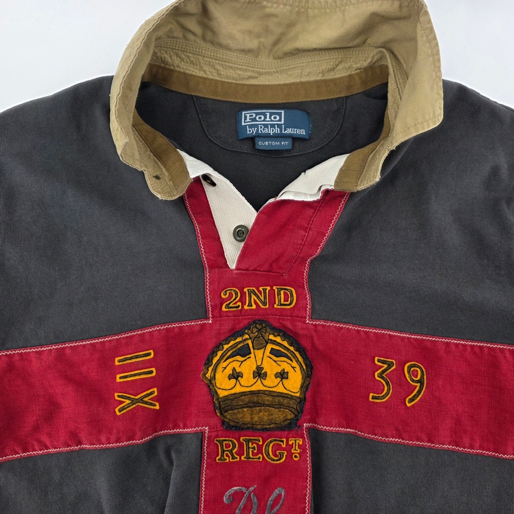 Polo Ralph Lauren Rugby Shirt Mens L Custom Fit Heritage Crest Grey Vintage